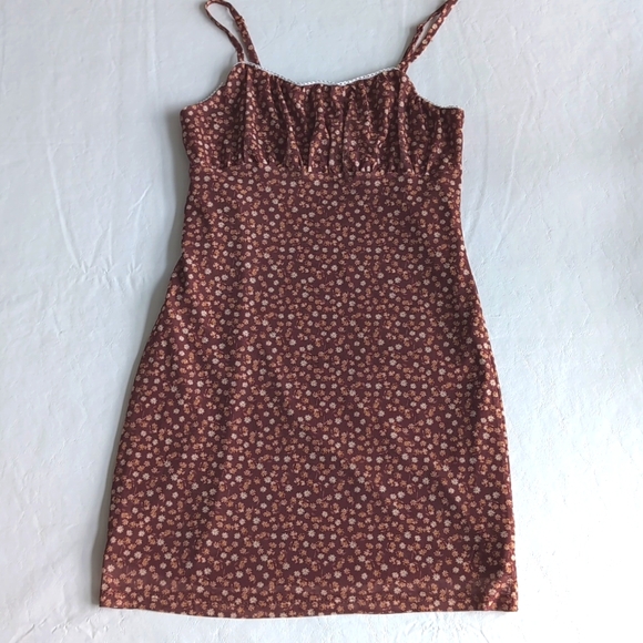 Dresses & Skirts - 90's Justify Brown Bitsy Floral Print Stretchy Mini Slip Dress Women's Sz Small
